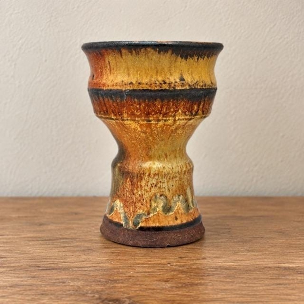 Vintage Handcrafted Studio Pottery Chalice Vase Brown Drip Glaze 5" Rustic